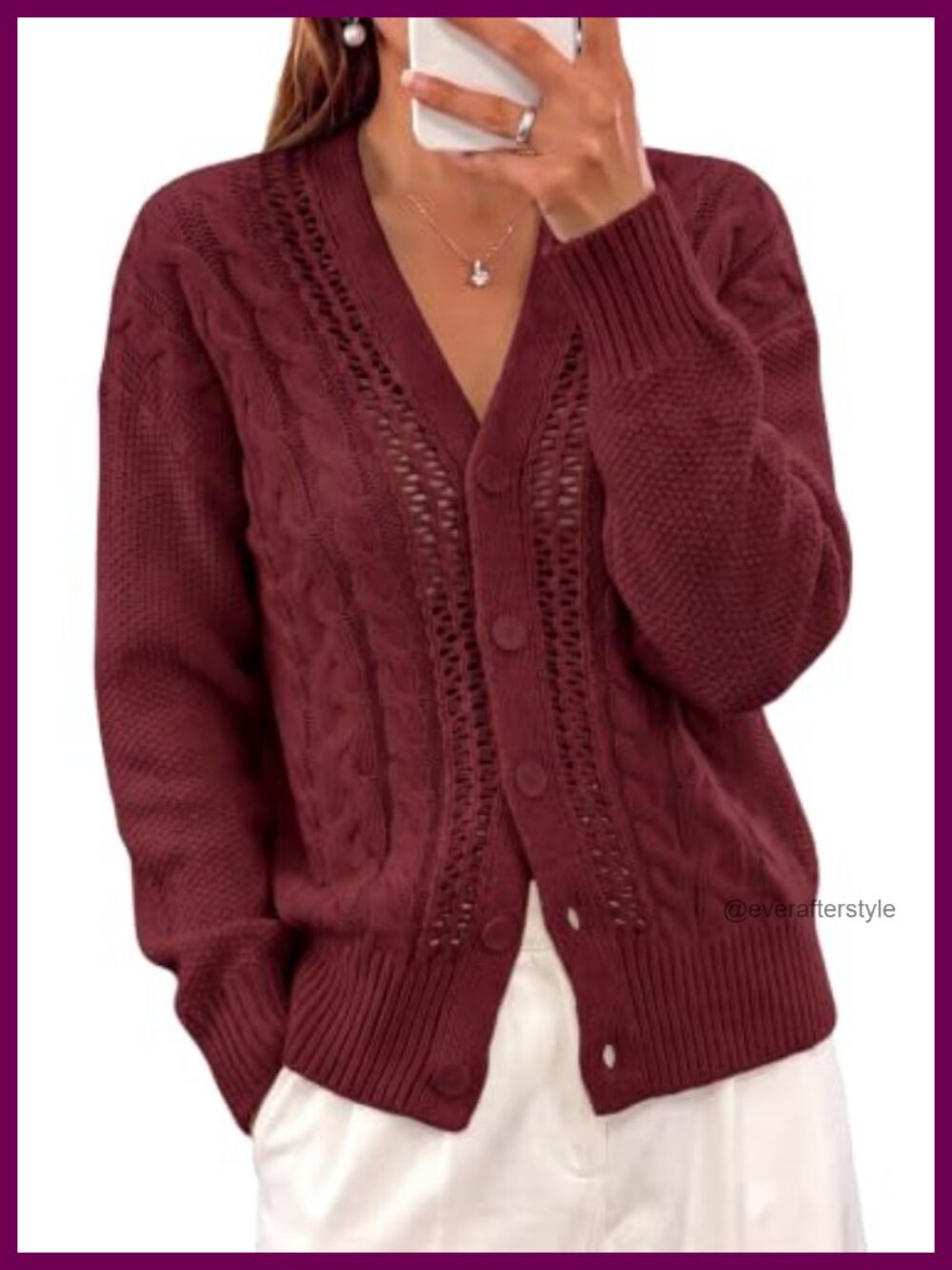 Astylish Womens Knit Open Front Button Down Hollow Out Cardigan Sweaters